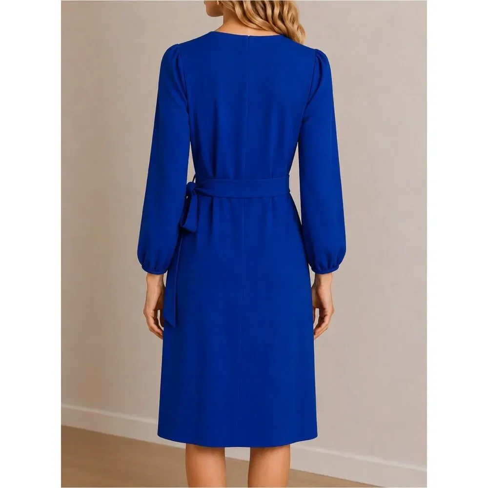 J. Crew Balloon Sleeve True Wrap Dress in 365 Crepe Cobalt Blue Career Size 4
